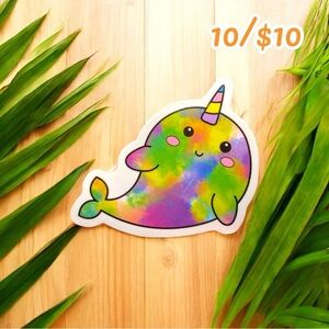 Rainbow Tie-Dye Narwhal Sticker – 2.5”